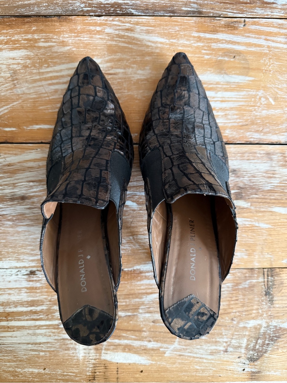 Donald J. Pliner Brown Croc-Embossed Pointed-Toe Slip-On Heels
